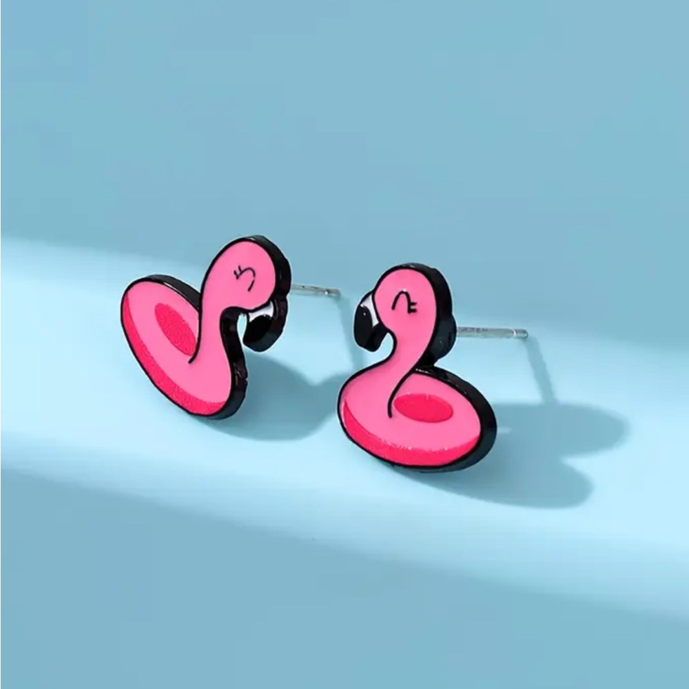Pink Flamingo Swim Earrings - Picture 2 of 4